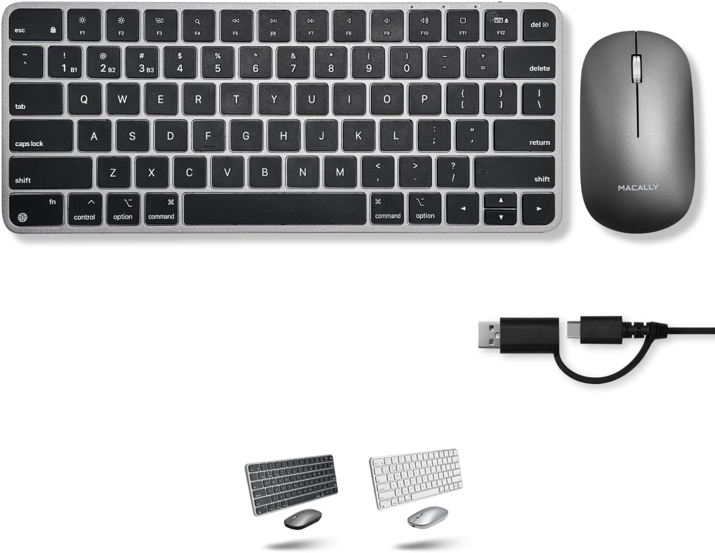 Macally Wireless Keyboard and Mouse Combo for Mac - Dual Mode