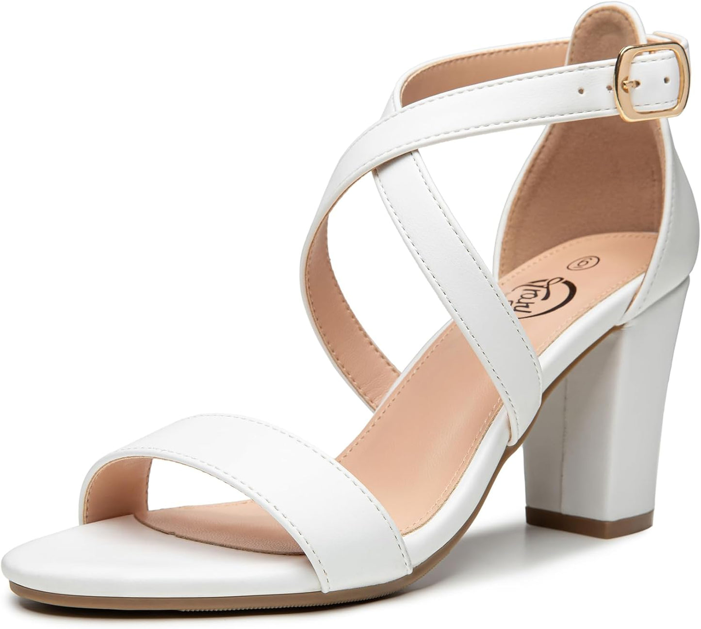 Trary Women's White Block Heel Sandals for Formal Occasions