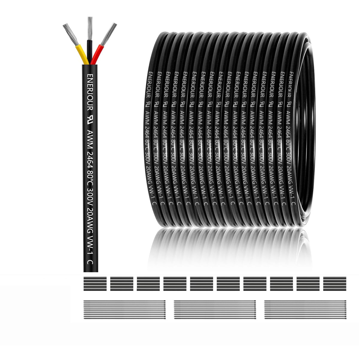 20 Gauge 3 Conductor Electrical Wire for LED Lighting and More