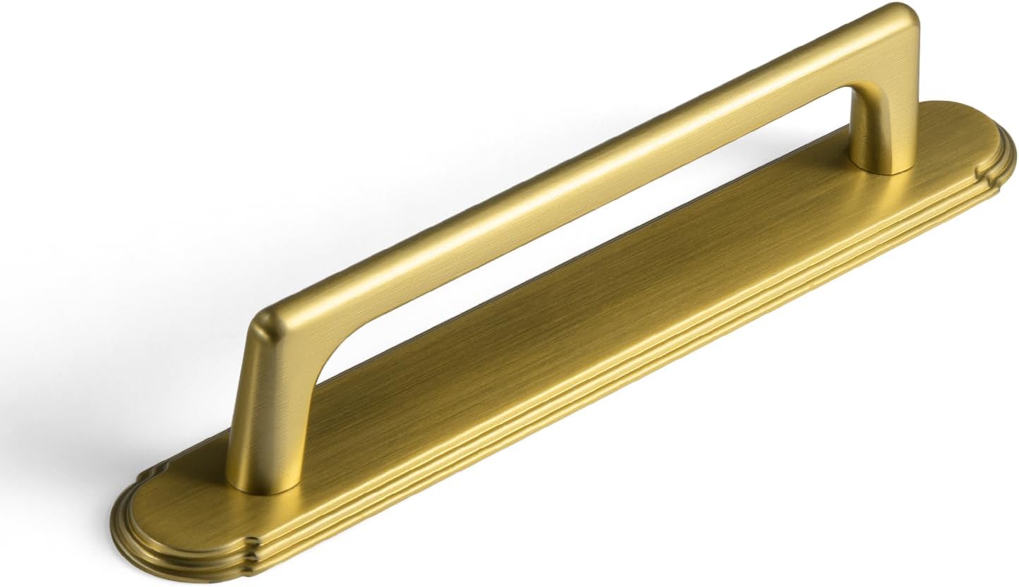Goo-Ki Brushed Gold Cabinet Pulls with Long Backplate for Drawers