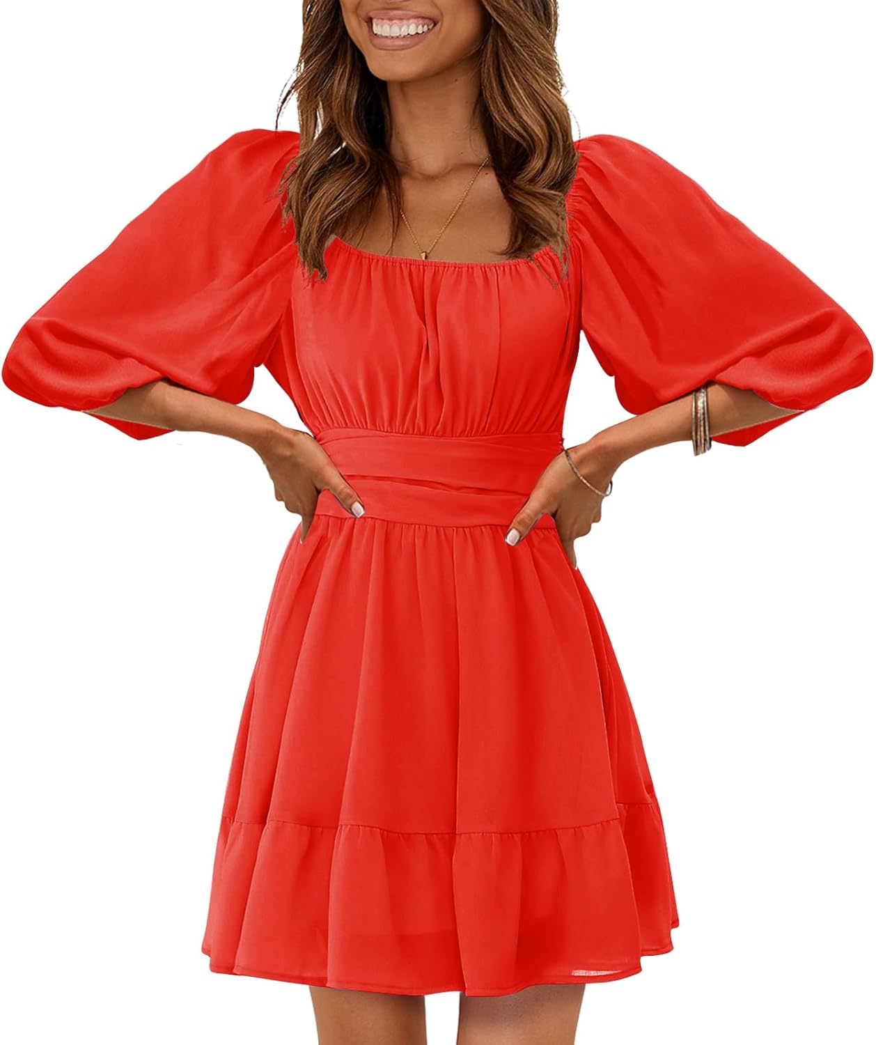 EXLURA Women's Lantern Sleeve Tie Back Summer Dress Review