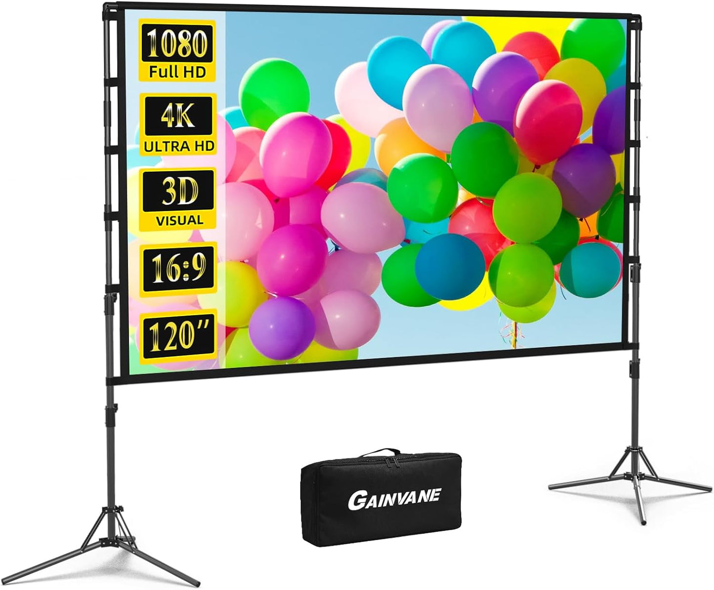 GAINVANE 120 Portable Projector Screen: Crisp 4K HD Display