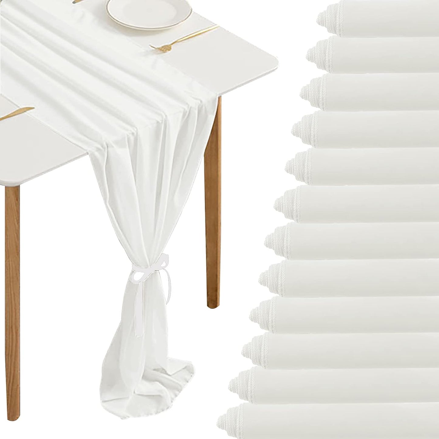 10Ft White Chiffon Table Runner for Weddings and Parties