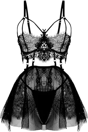 SPORCLO Plus Size Lingerie Black Babydoll for Women Sleepwear