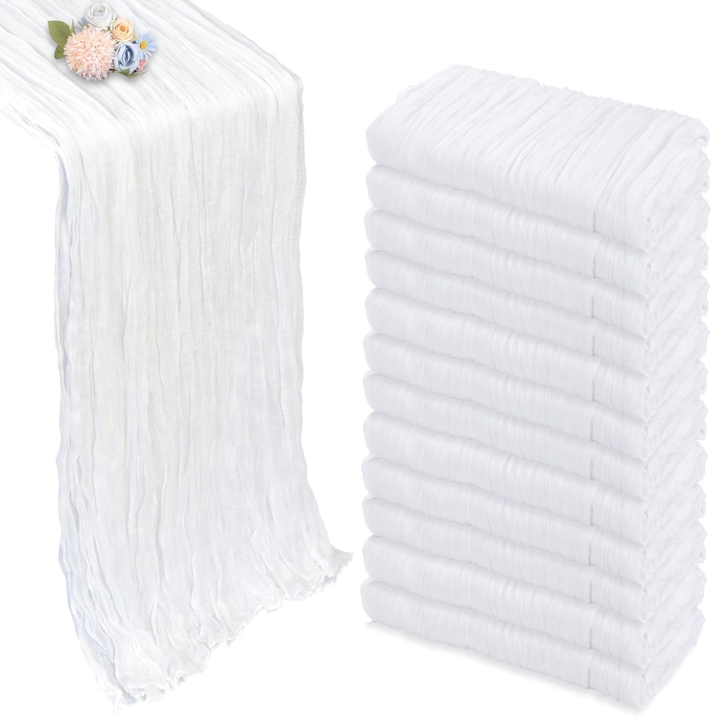12 Pack White Cheesecloth Table Runner for Elegant Events