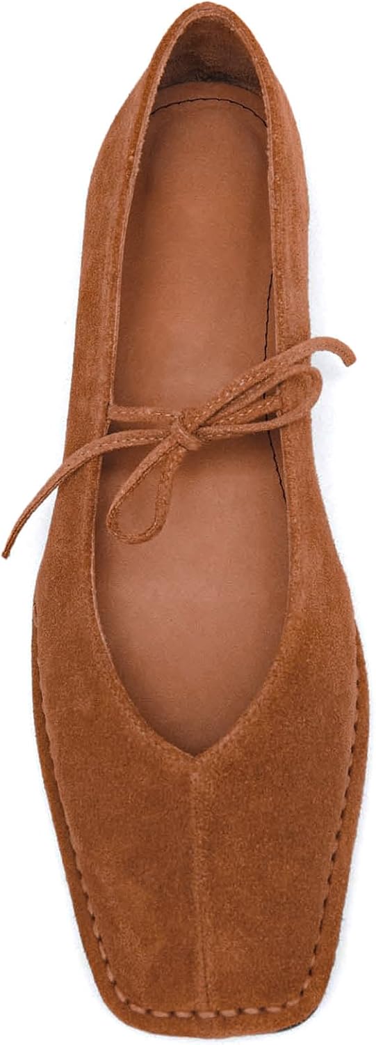 Lace Up Ballet Flats for Women with Square Toe Design and Bow