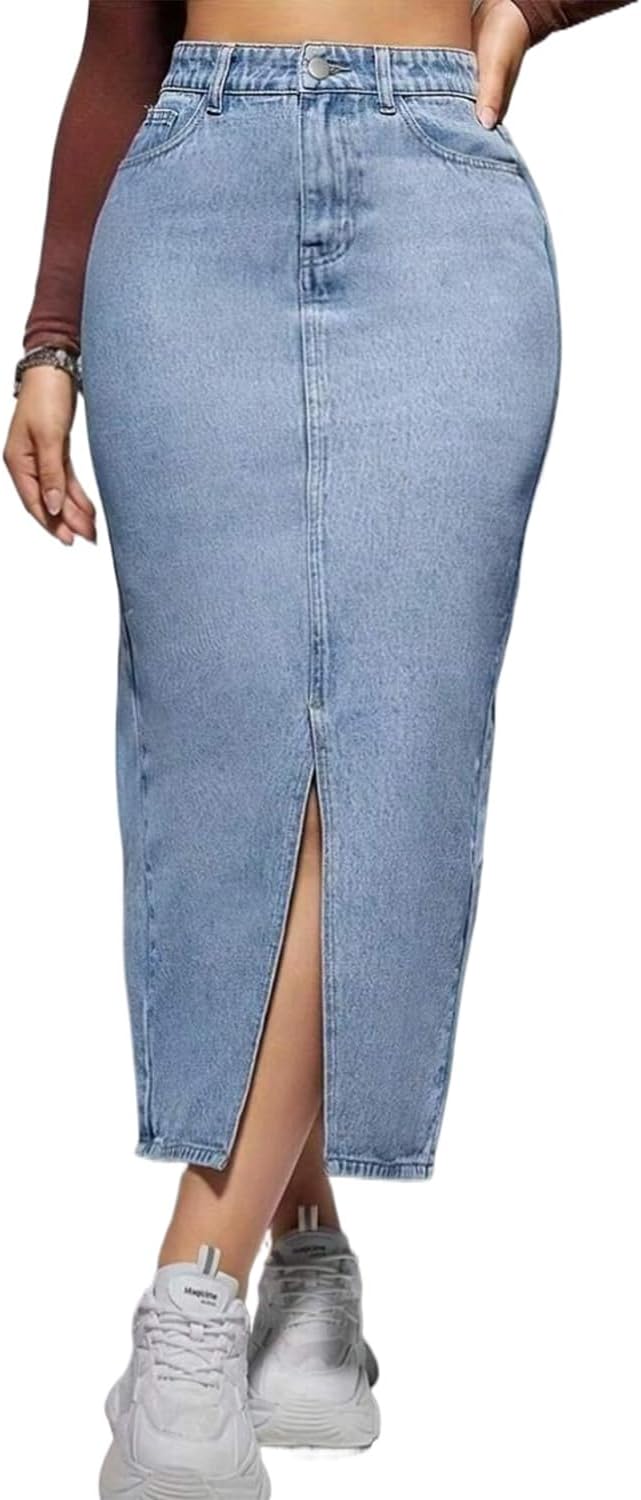 Women's Casual Slit Denim Midi Jean Skirt for Stylish Looks