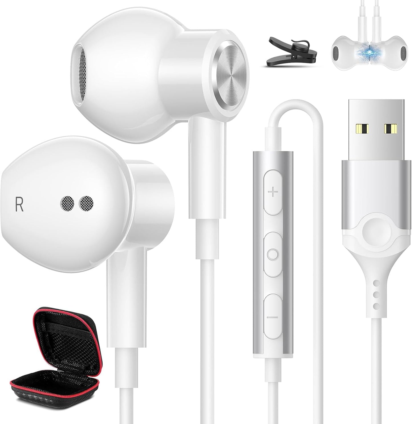 Magnetic USB Headphones with Mic Control