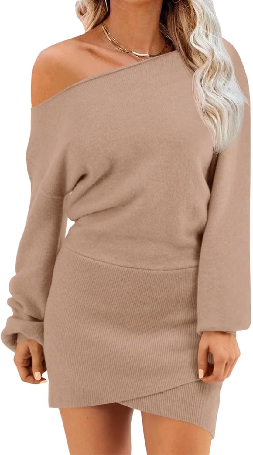Wenrine Women's Off The Shoulder Sweater Dress for Fall Style