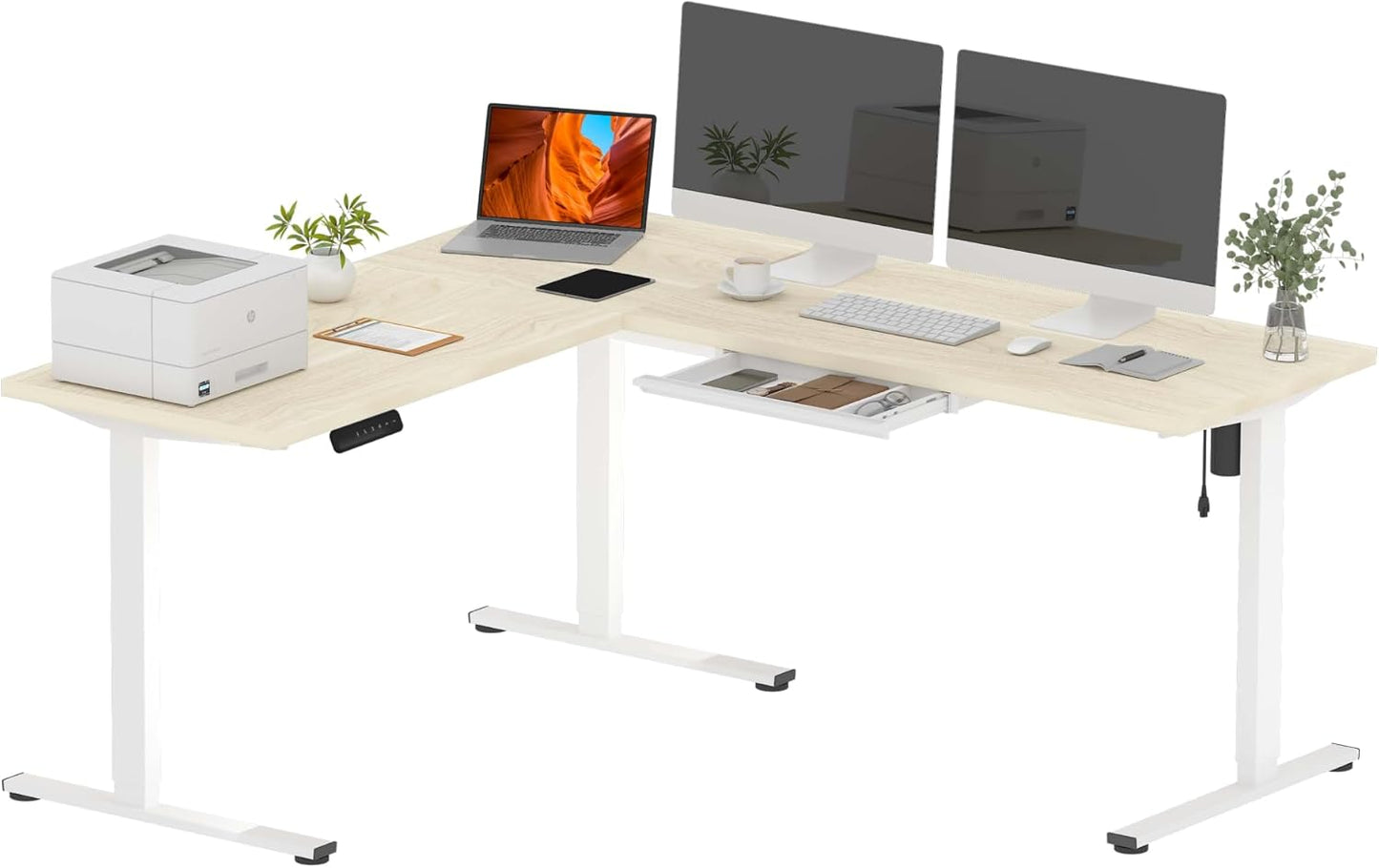 L Shaped Electric Standing Desk with Drawer for Ergonomic Work