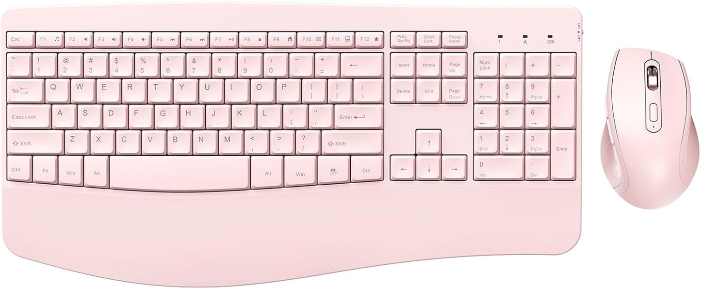 Pink Ergonomic Wireless Keyboard & Mouse Set
