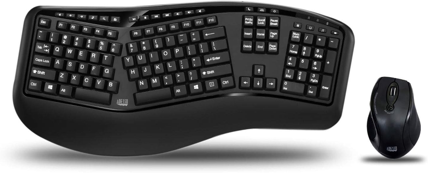 Adesso WKB-1500GB Wireless Ergonomic Keyboard and Mouse Combo