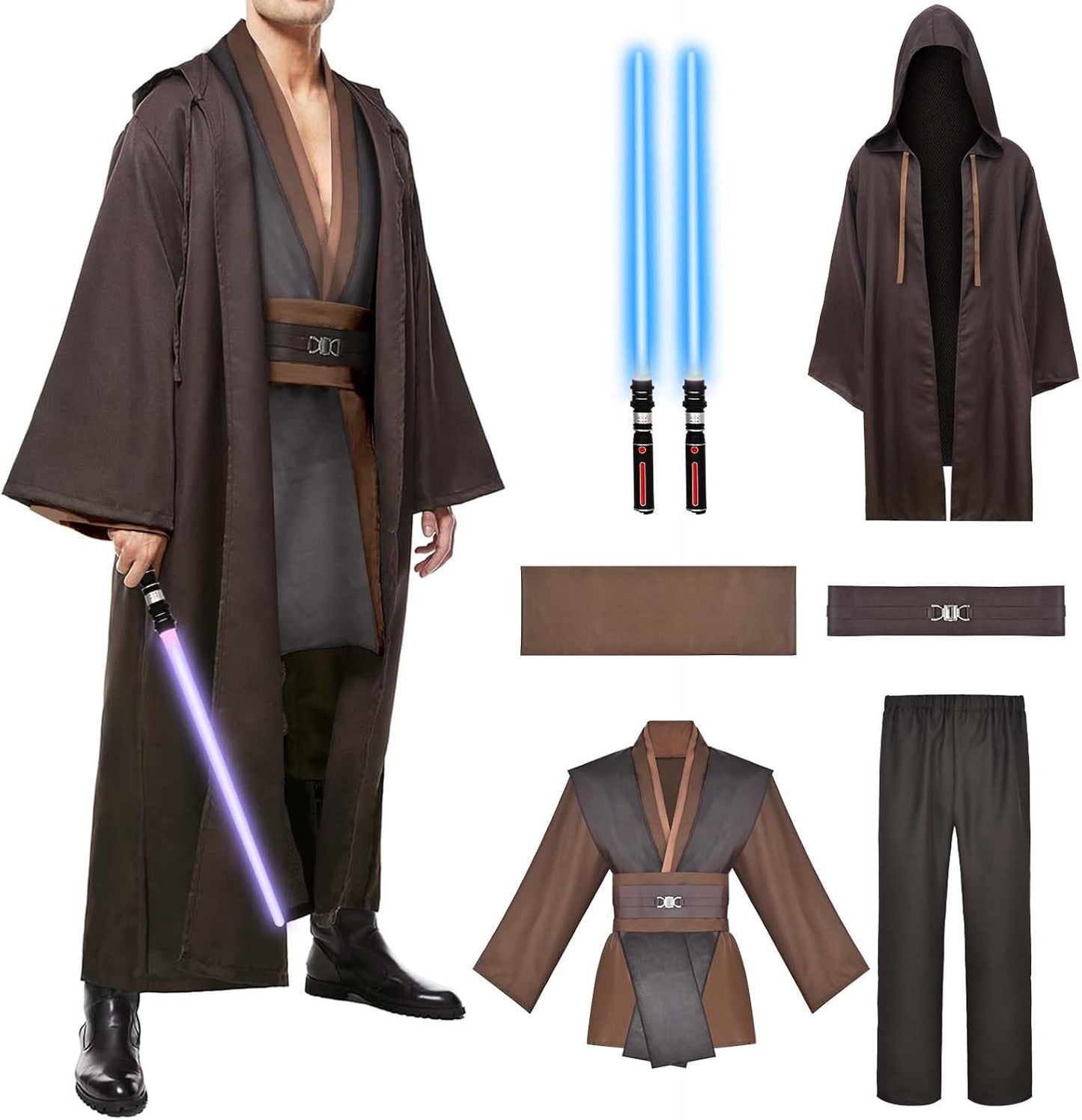 Men's Tunic Cosplay Costume with Light Up Sabers for Parties