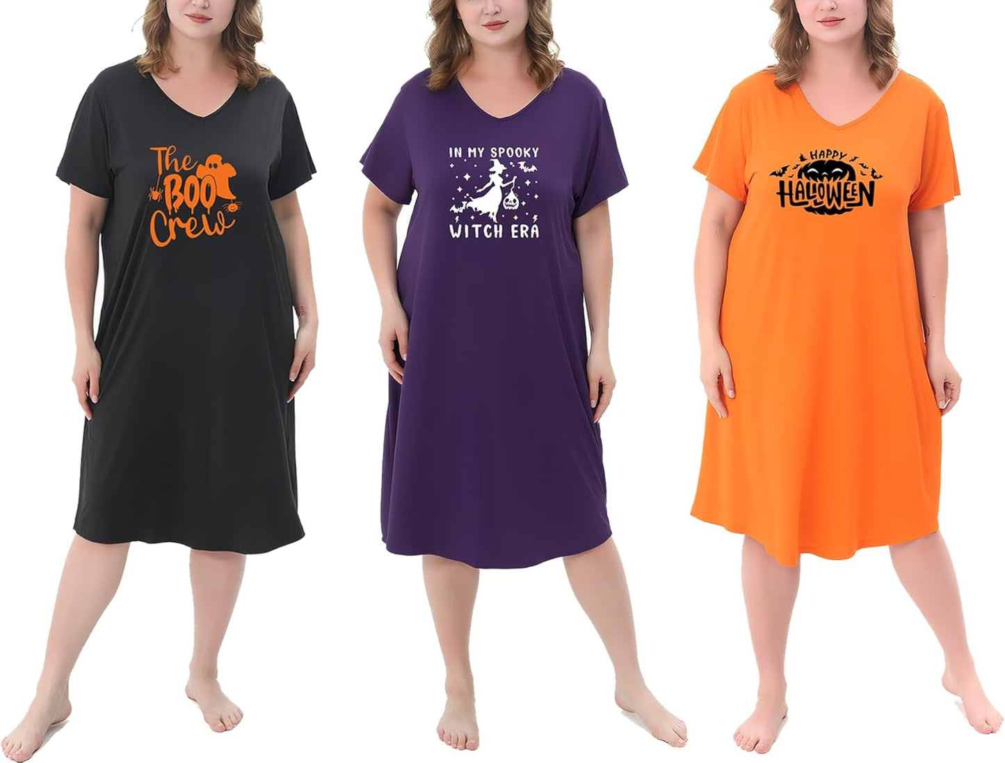 3 Pack Plus Size Women's Nightgown Soft Print Nightshirts