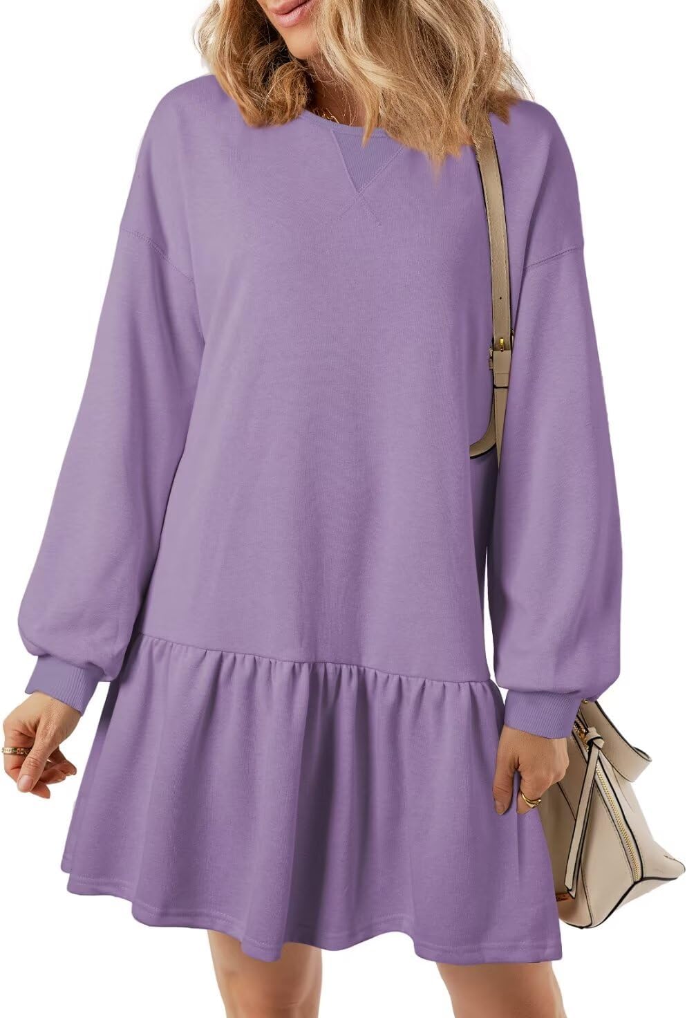BLENCOT Womens Long Sleeve Pullover Mini Dress for Fall Style