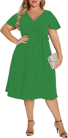Agmibrelr Women's Plus Size Flutter Sleeve Dress for Every Occasion