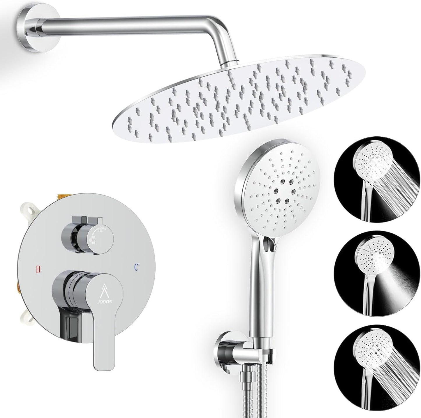 Shower Faucet Set with Rainfall Head and Handheld Accessories