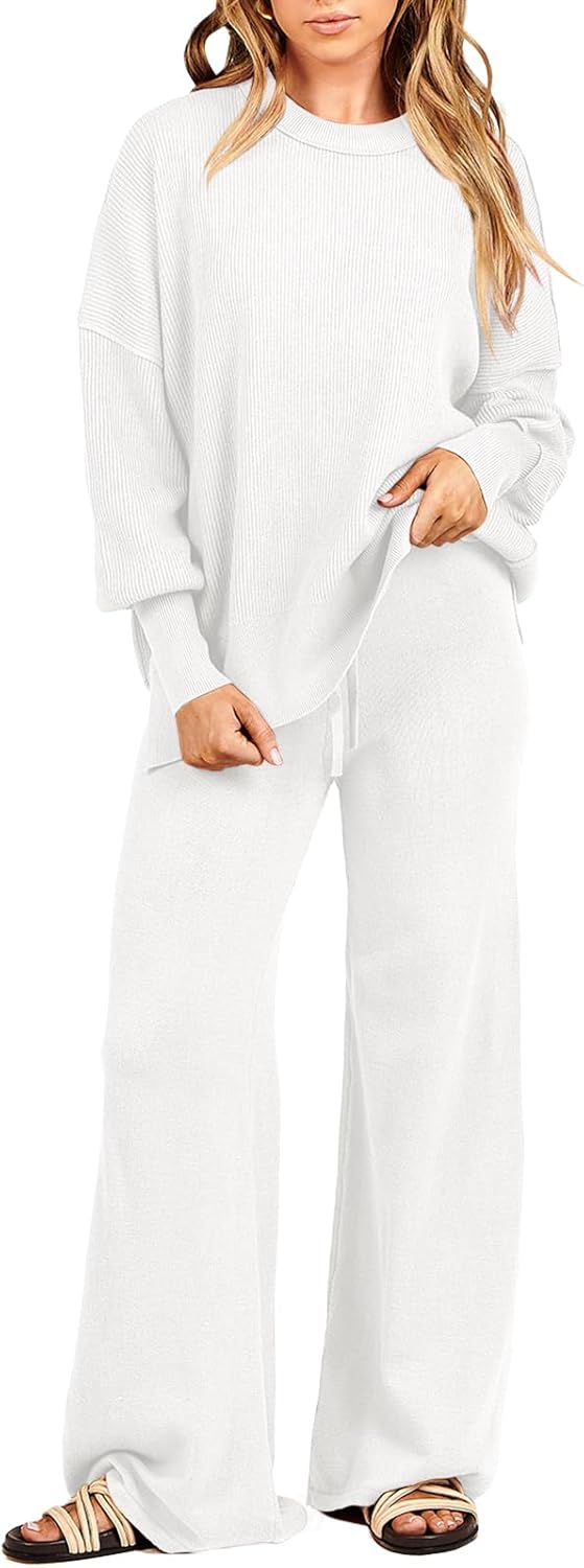 Oversized Chunky Knit Sweater Top and Wide Leg Pants Set