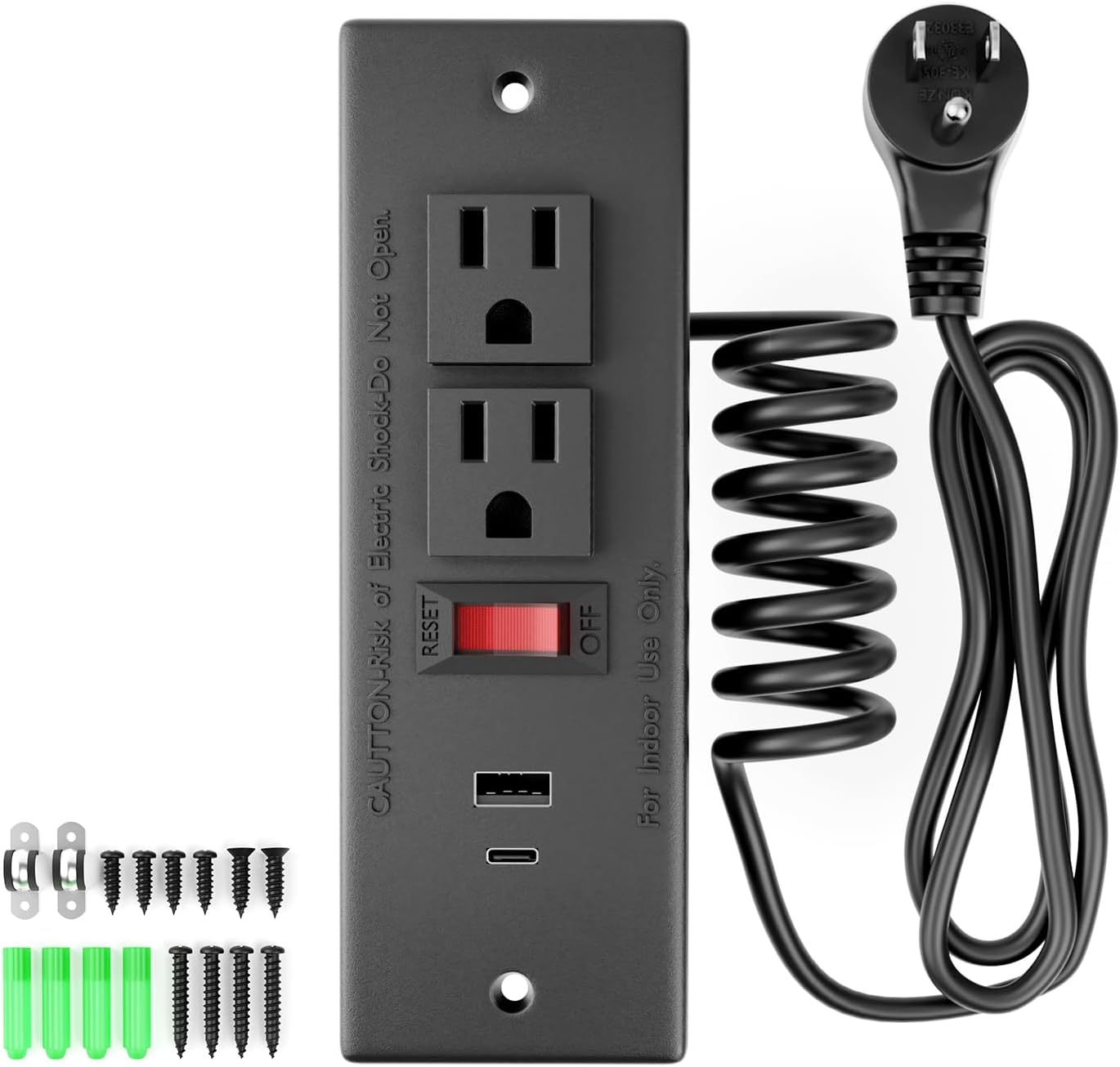 Recessed Furniture Power Strip with Overload Protection Switch