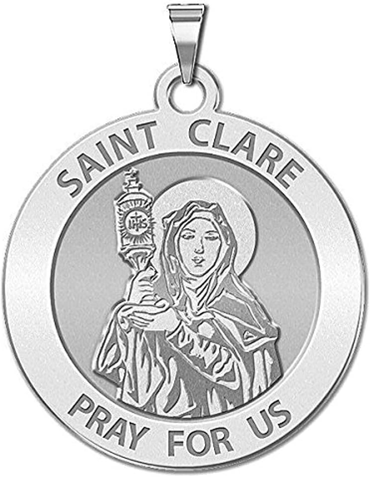 Saint Clare of Assisi Religious Medal in Sterling Silver - 3/4 in