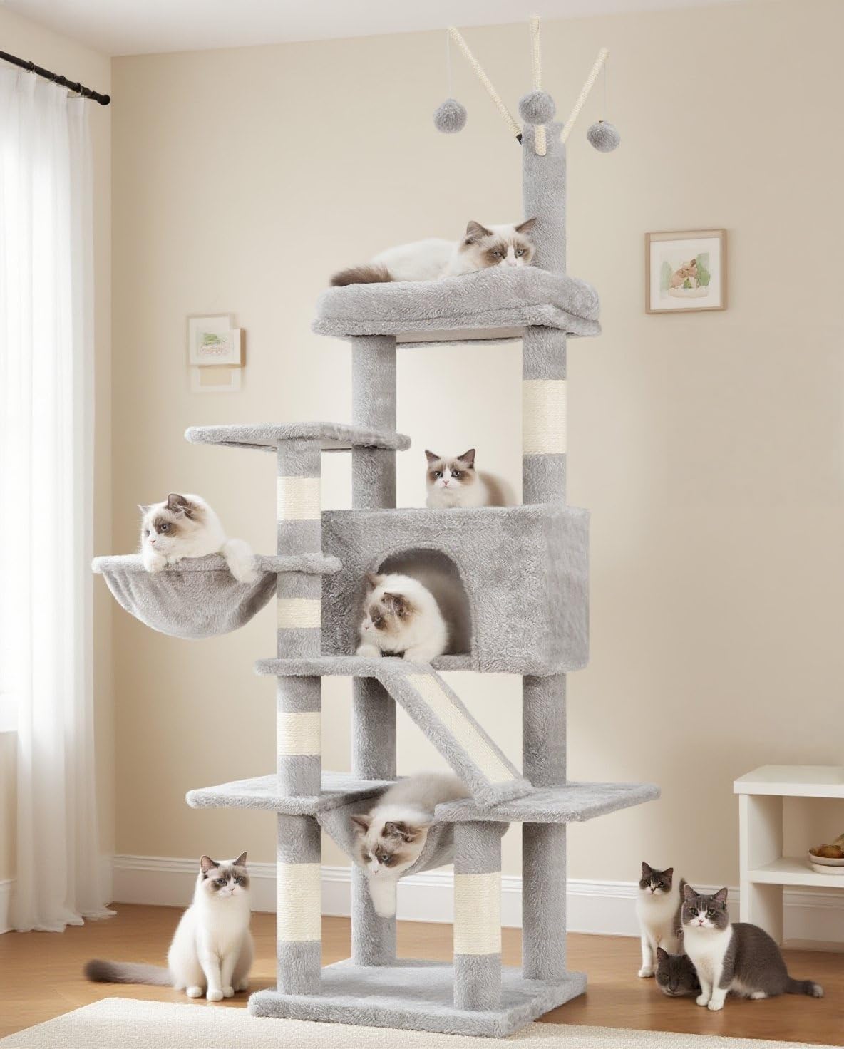 Multi-Level Cat Tower with Hammock and Scratching Post for Cats