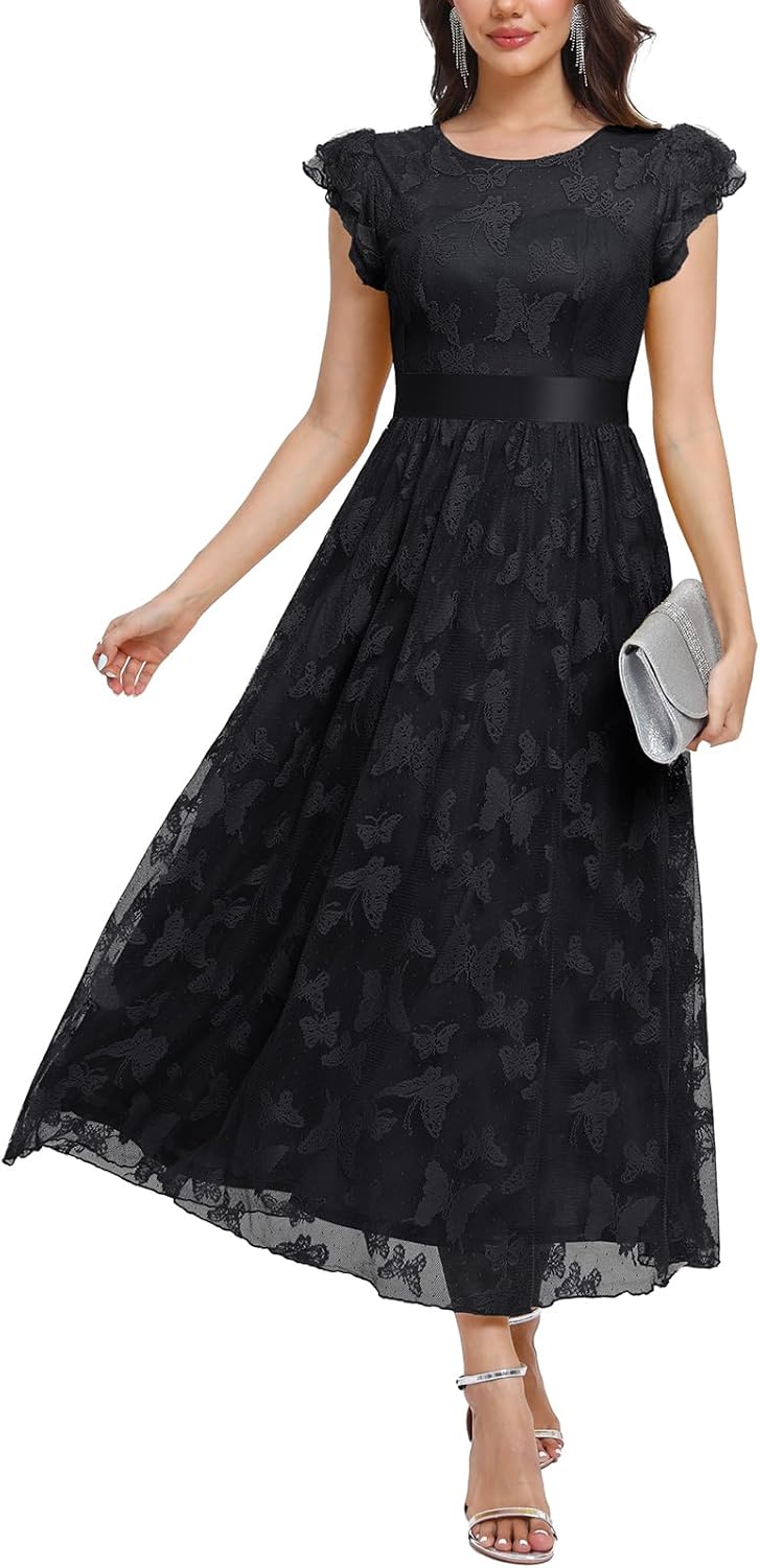 Women's Casual Tulle Midi Dress for Parties and Weddings