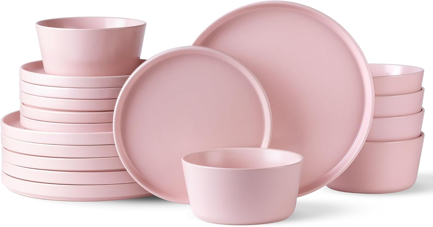 AmorArc Ceramic Dinnerware Set for 6 - Modern Matte Pink Plates