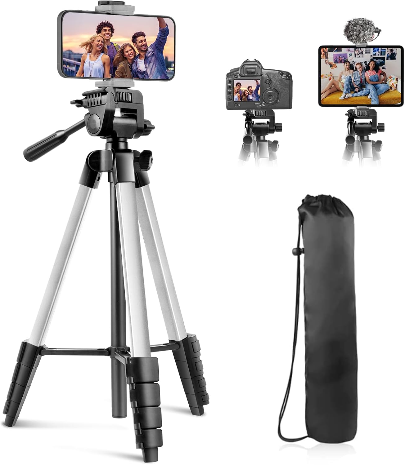 Versatile 64in Camera Tripod Stand for Phone & iPad Use