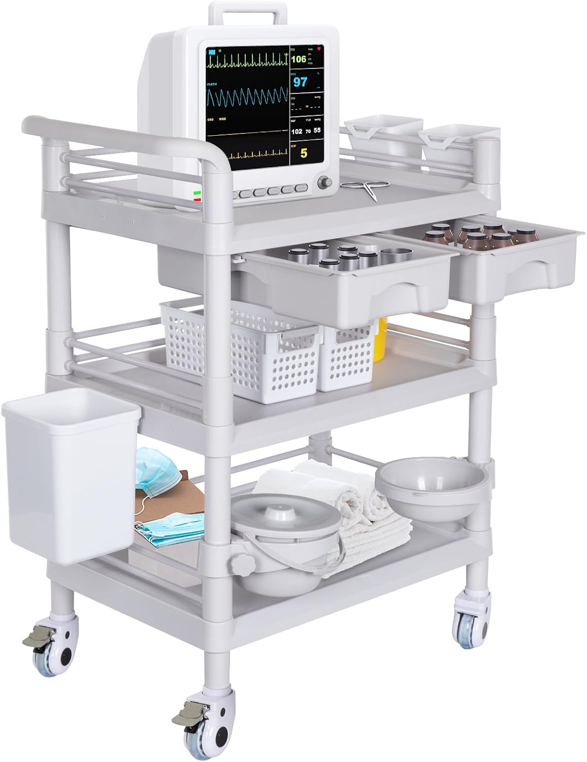 Mobile Medical Carts 3 Tier Utility Cart for Healthcare Needs