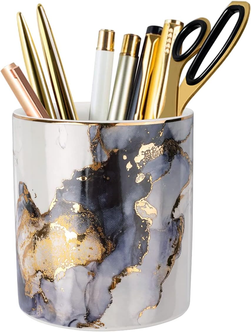 WAVEYU Marble Pencil Holder - Stylish Desk Organizer