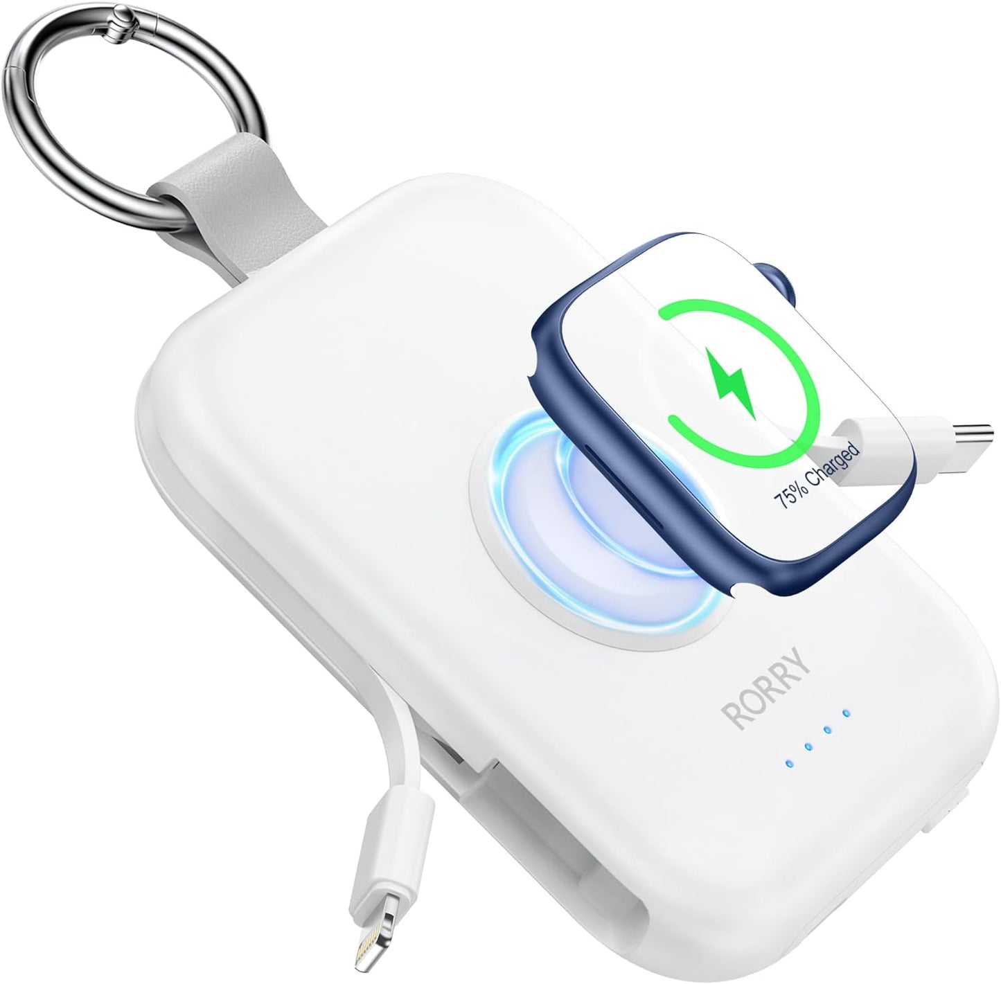 RORRY 5000mAh Portable Charger with Built-in Cables - Stay Charged On-the-Go!