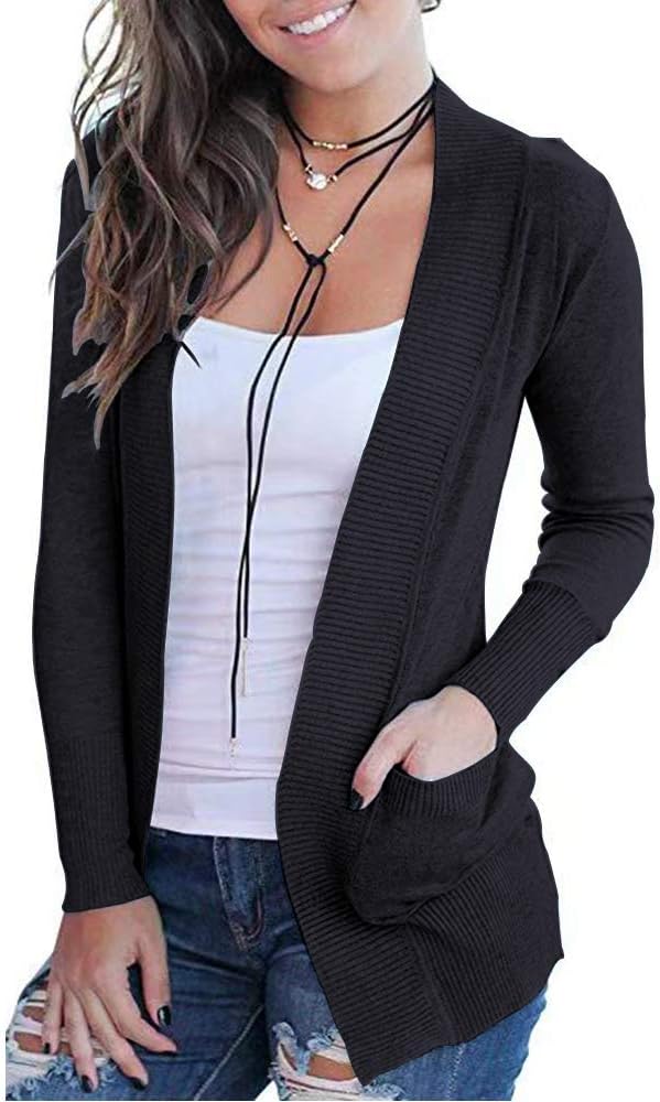VOIANLIMO Women's Open Front Casual Long Sleeve Cardigan Sweater