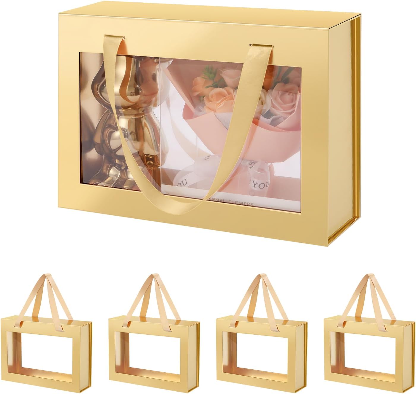 JINGUAN Gold Gift Boxes with Windows for All Occasions