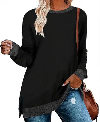 WELINCO Womens Crewneck Pullovers Color Block Long Sleeve Tops
