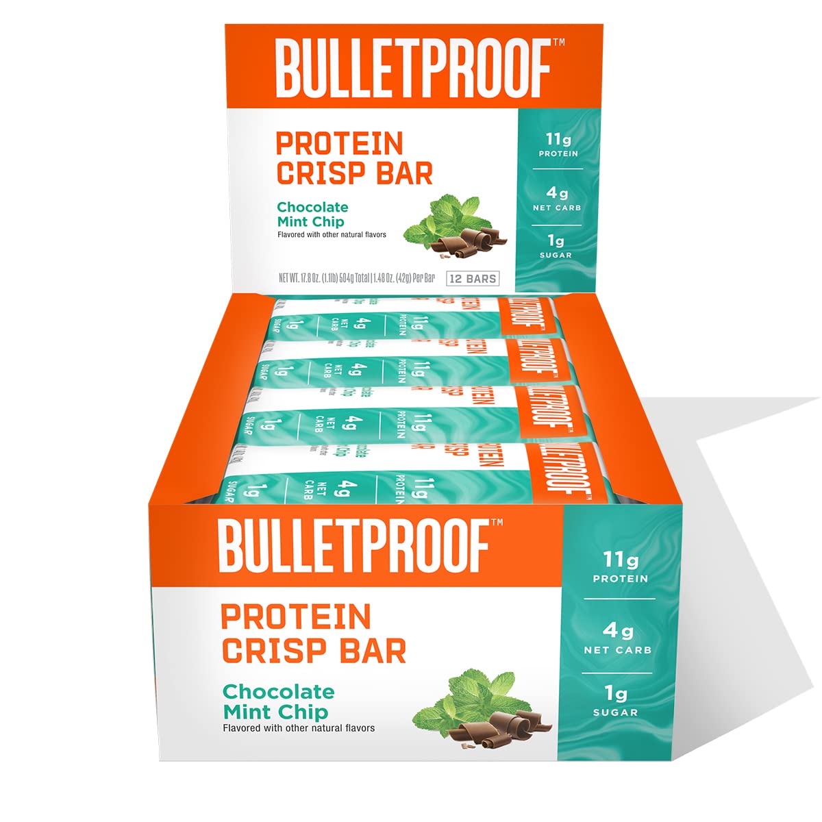 Bulletproof Chocolate Mint Chip Protein Crisp Bars, 12 Count