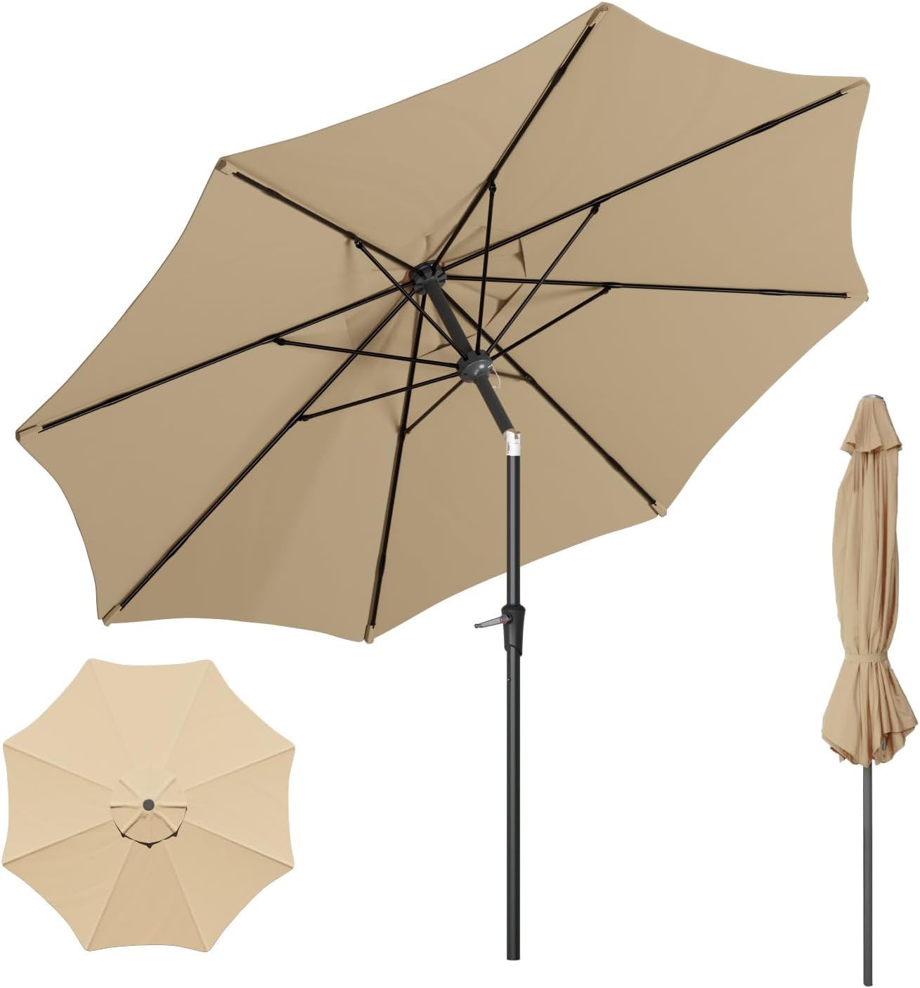 Beanss Outdoor Patio Umbrella with Push Button Tilt and Crank