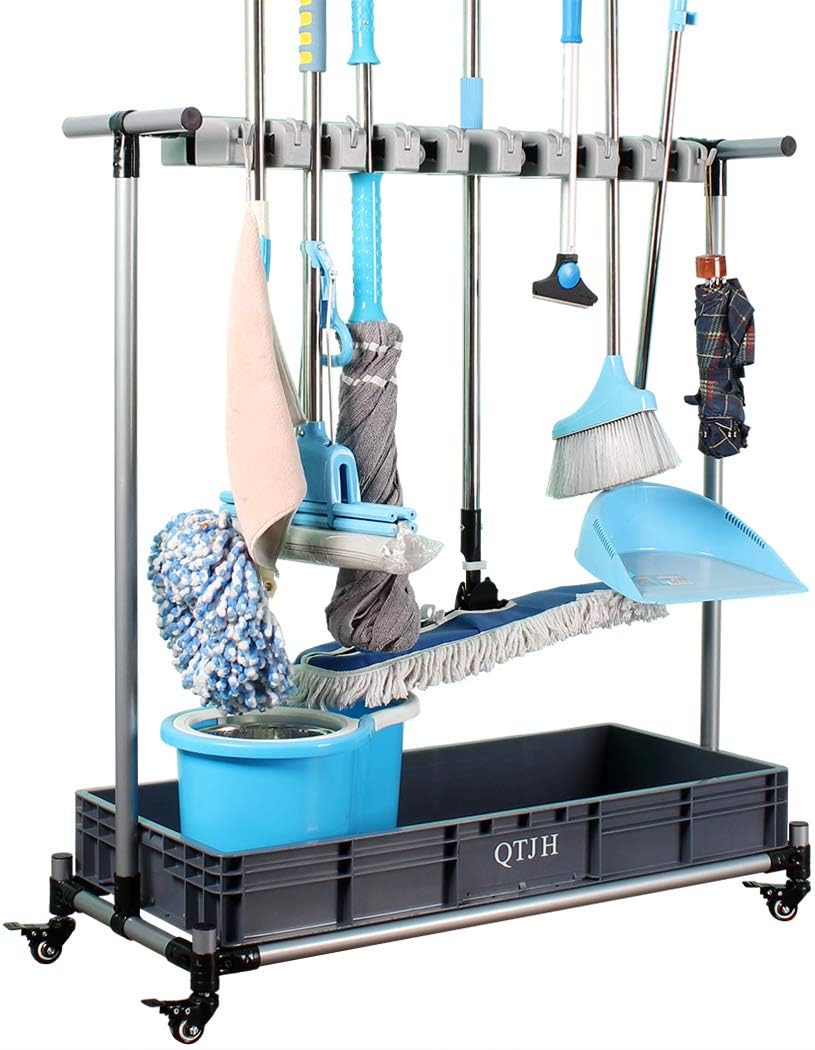 QTJH Broom and Mop Holder: Movable Cleaning Tool Cart