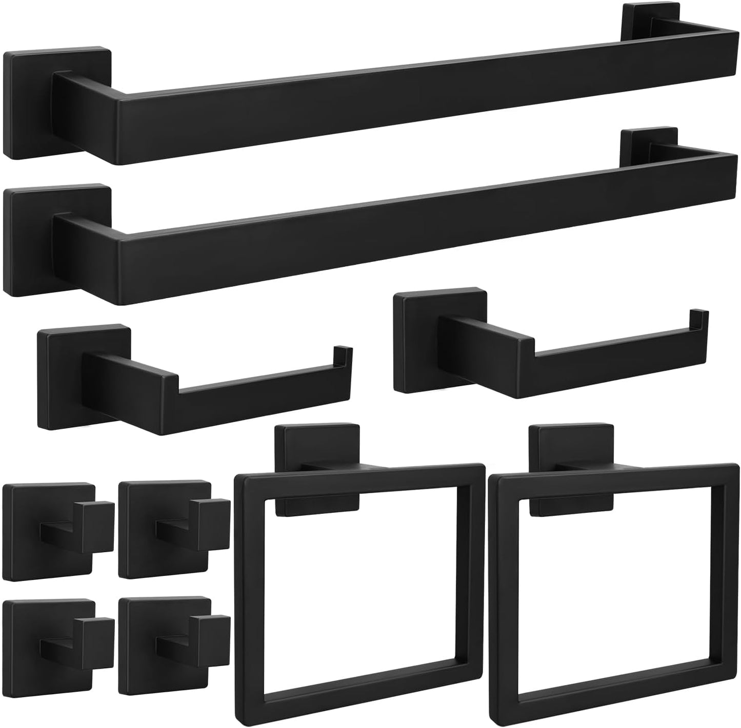 10pcs Bathroom Hardware Set with 24in Towel Bar and Hooks