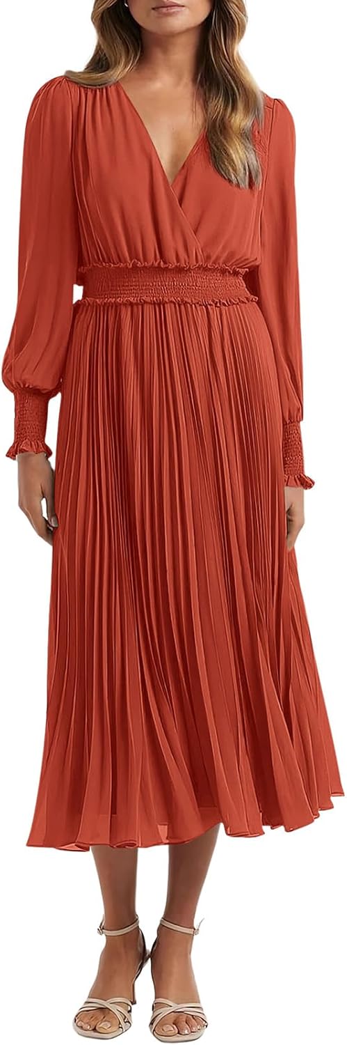 PRETTYGARDEN Womens Wrap V Neck Midi Dress for Any Occasion