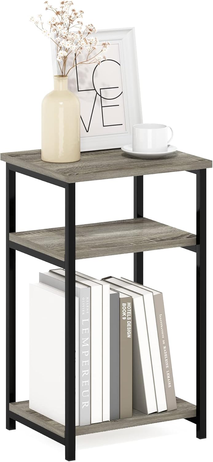 Furinno Just 3-Tier Metal Frame End Table with Storage Shelves