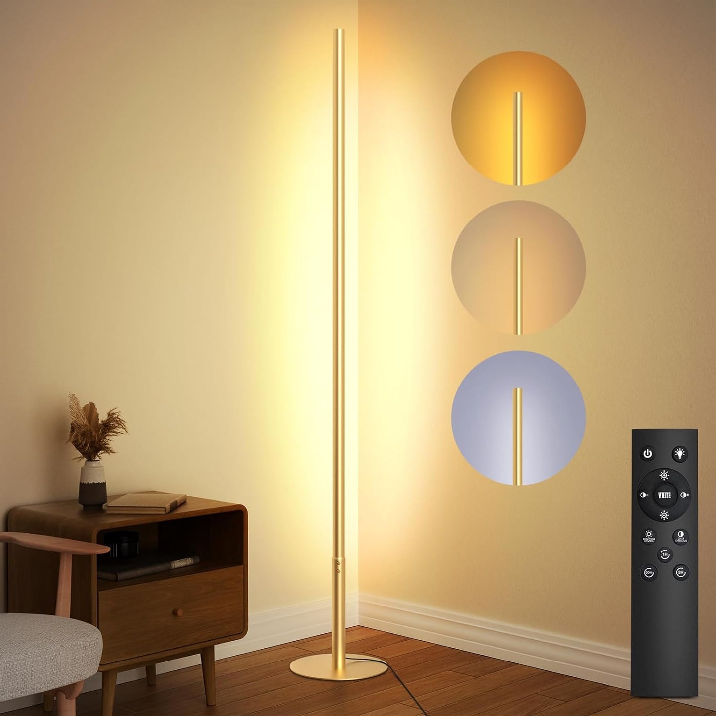 LED Corner Floor Lamp for Living Room with Remote Control