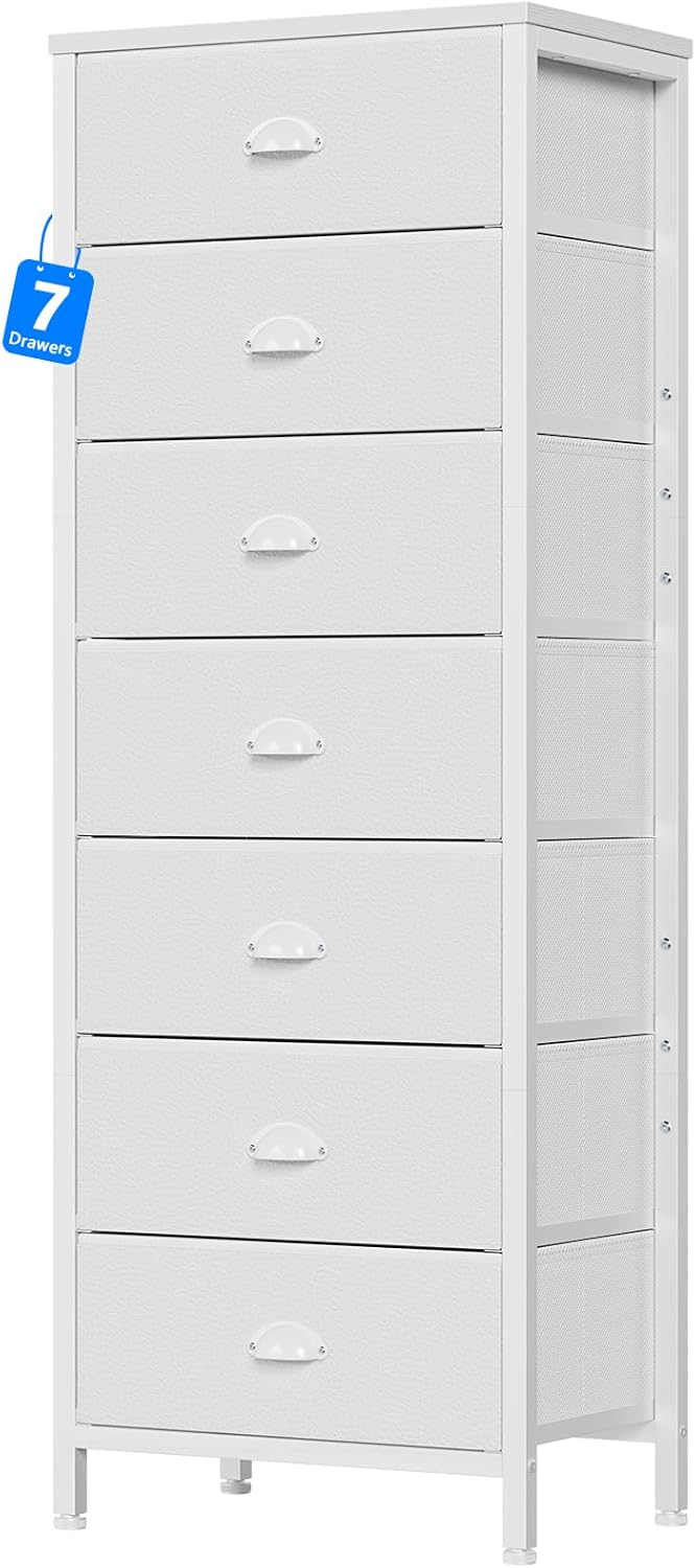 Furnulem White Tall Dresser with 7 Drawers for Versatile Storage