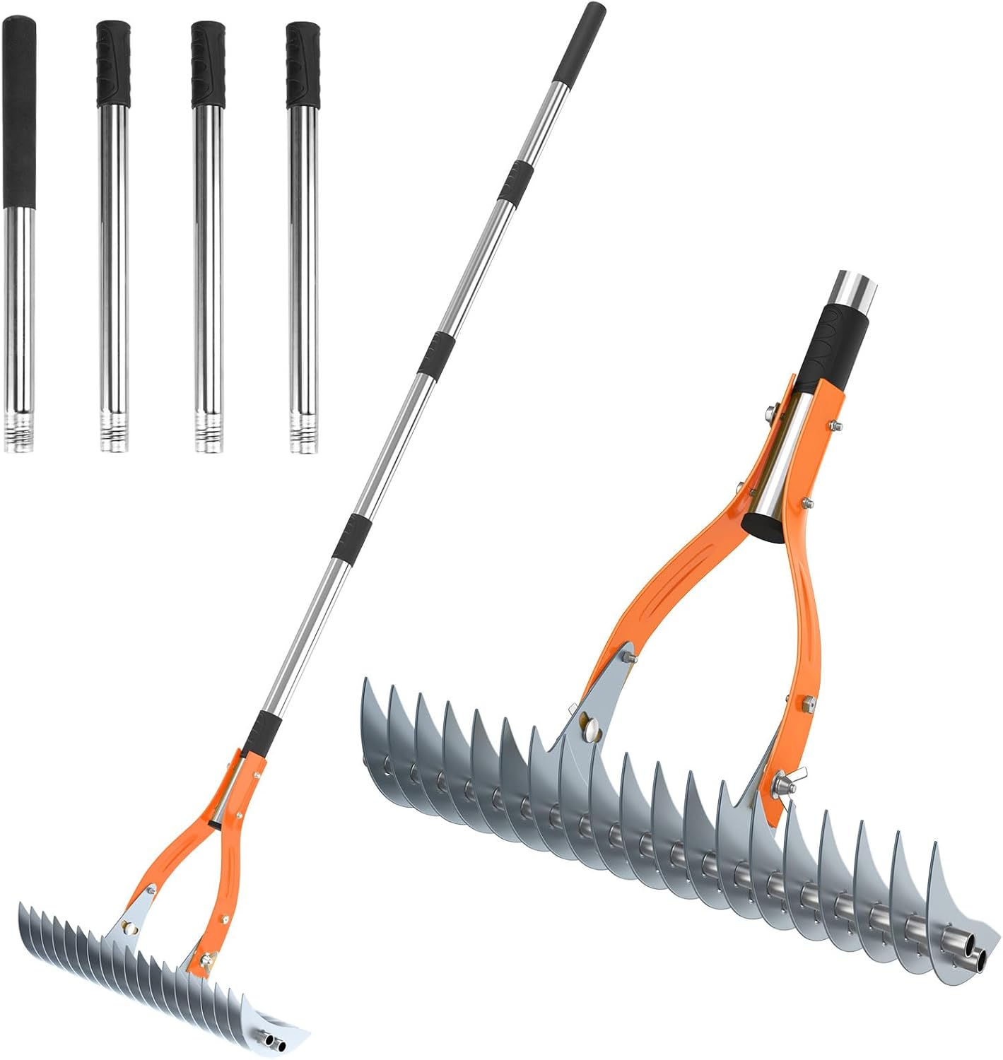 TOOVEM Thatch Rake for Lawn Care with Heavy Duty Steel Tines