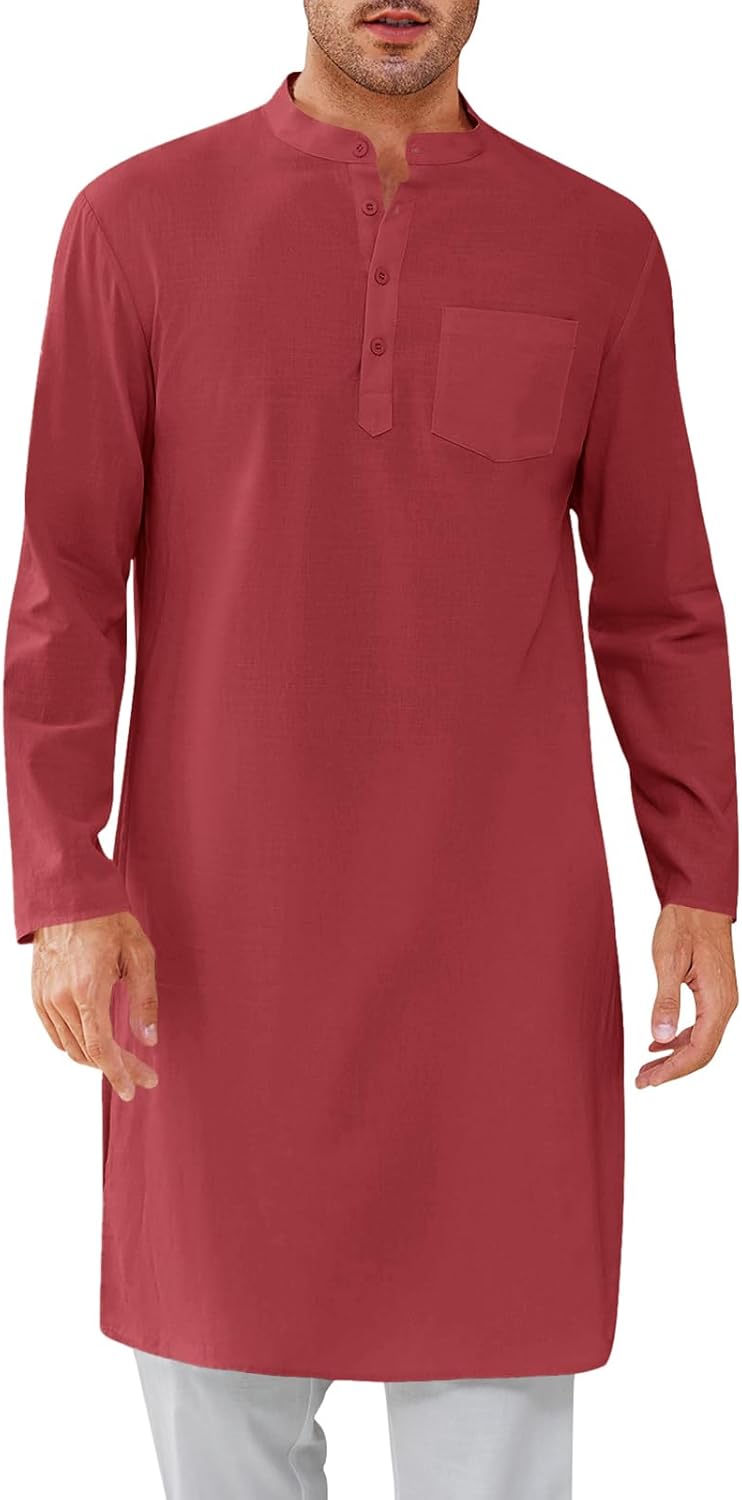 Gafeng Mens Kaftan Robe Button Down Long Sleeve Cotton Thobe