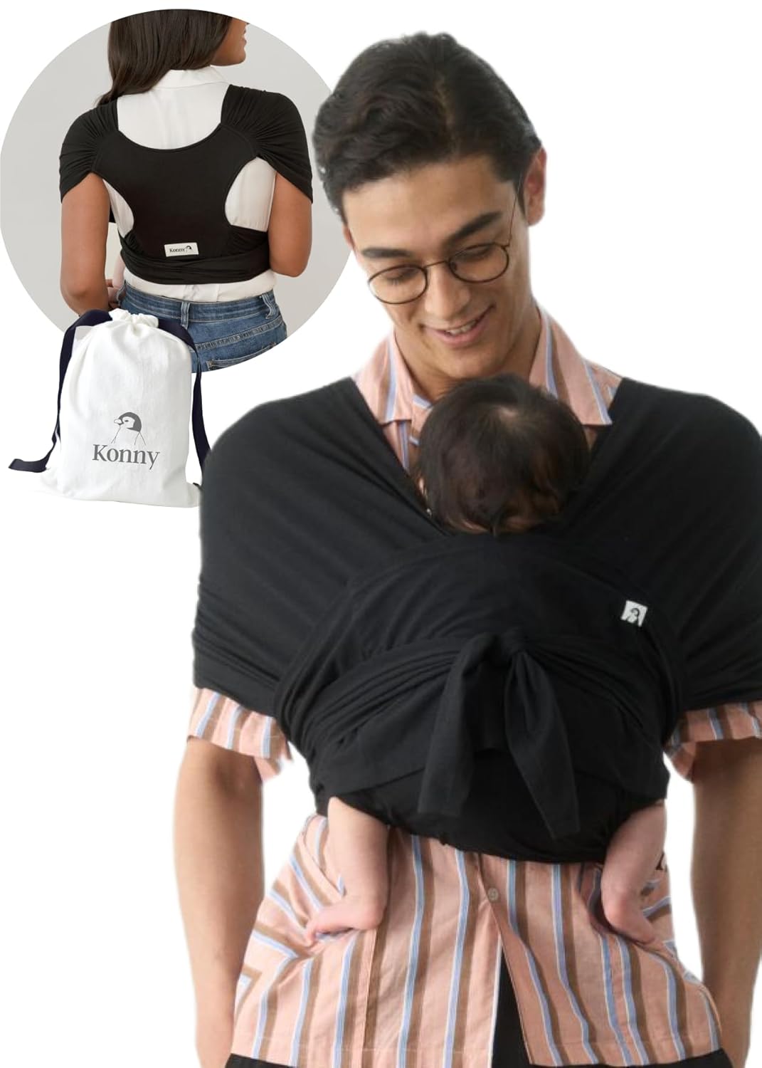 Konny Flex SoftBreeze Baby Carrier - Easy Wrap, 44 lbs, Black