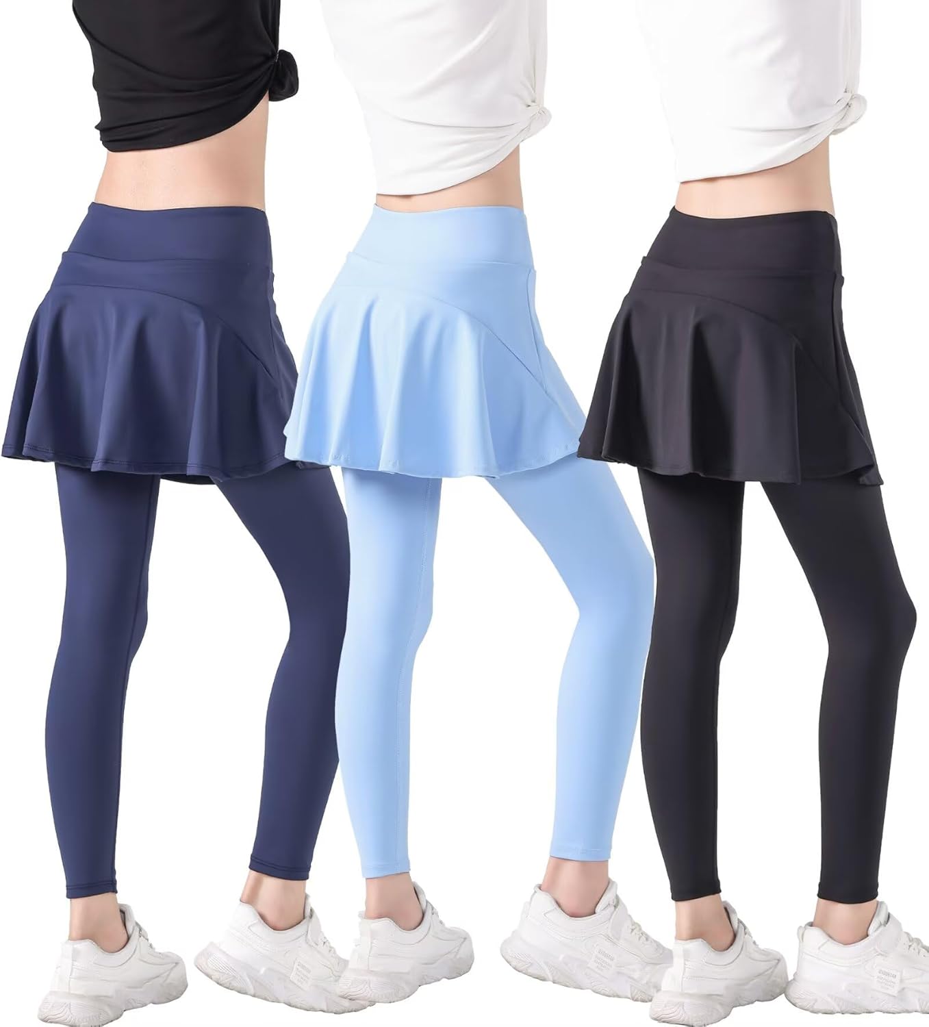2 in 1 Girls Leggings with Skirt for Active Kids and Teens