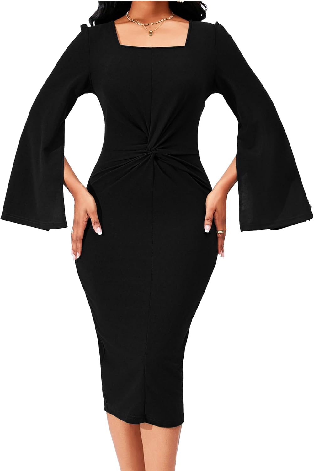 Elegant Dresses for Women: Sexy Long Sleeve Peplum Pencil Dress