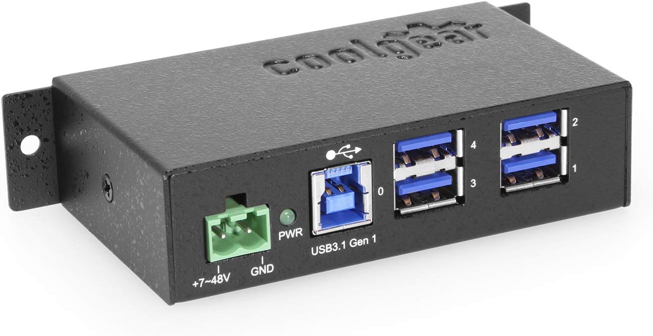 Coolgear 4 Port USB 3.2 Hub with ESD Surge Protection for Safety