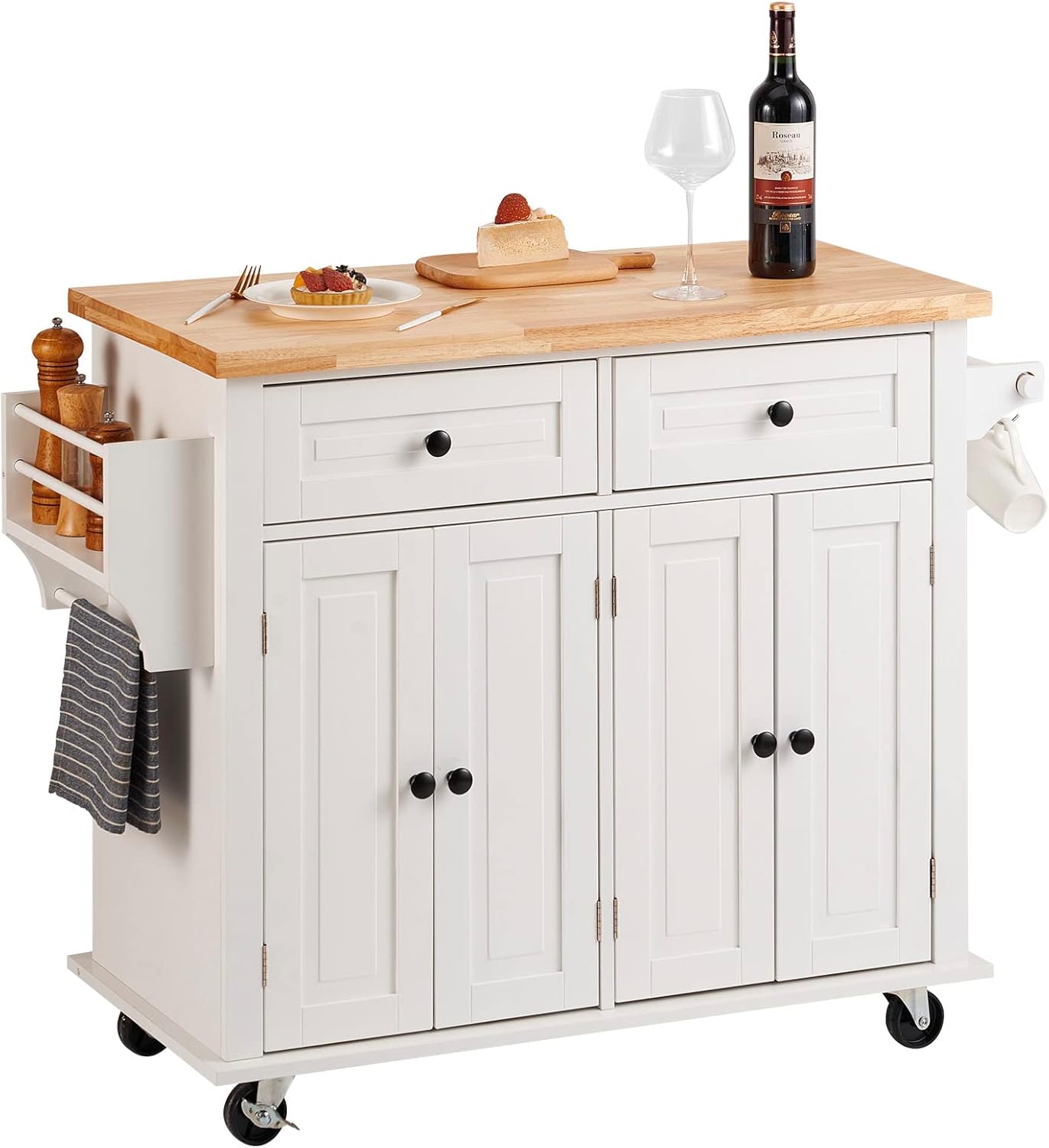 VEVOR Rolling Kitchen Island with Solid Wood Top - Portable Storage & Organization
