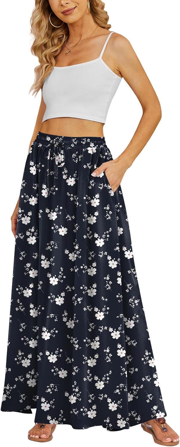 Yincro Women's Flowy Maxi Skirt with Pockets for Summer Style